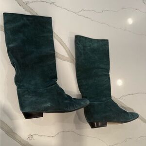 Elegant Green Suede Women's Boots, Size 10